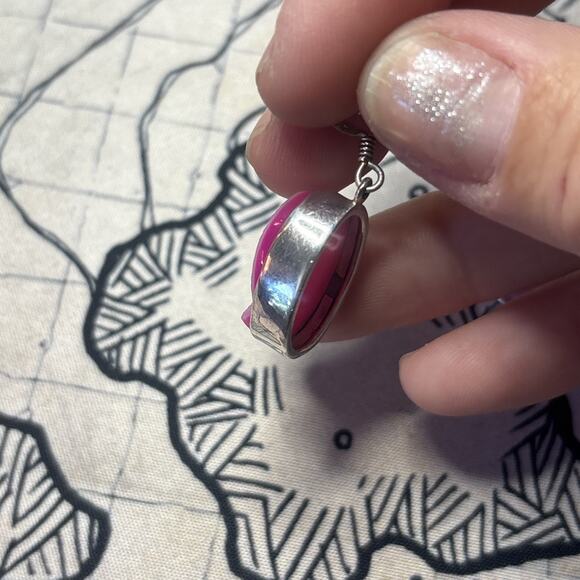 Pink Druzy 925 Sterling Silver Polished Stone Oval Shaped Dangle Earrings - Picture 5 of 6